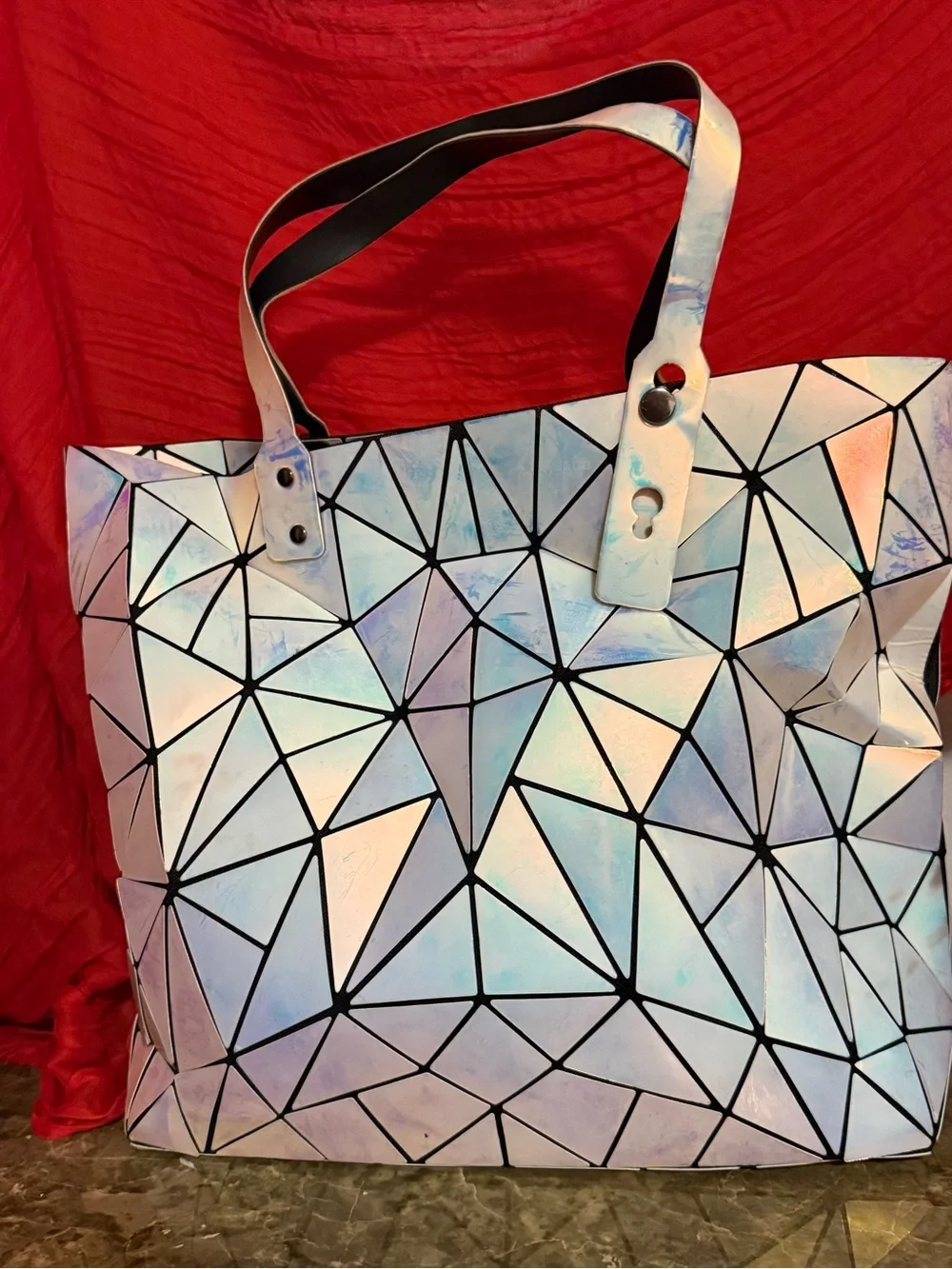 Iridescent Geometric Tote Bag - Holographic White